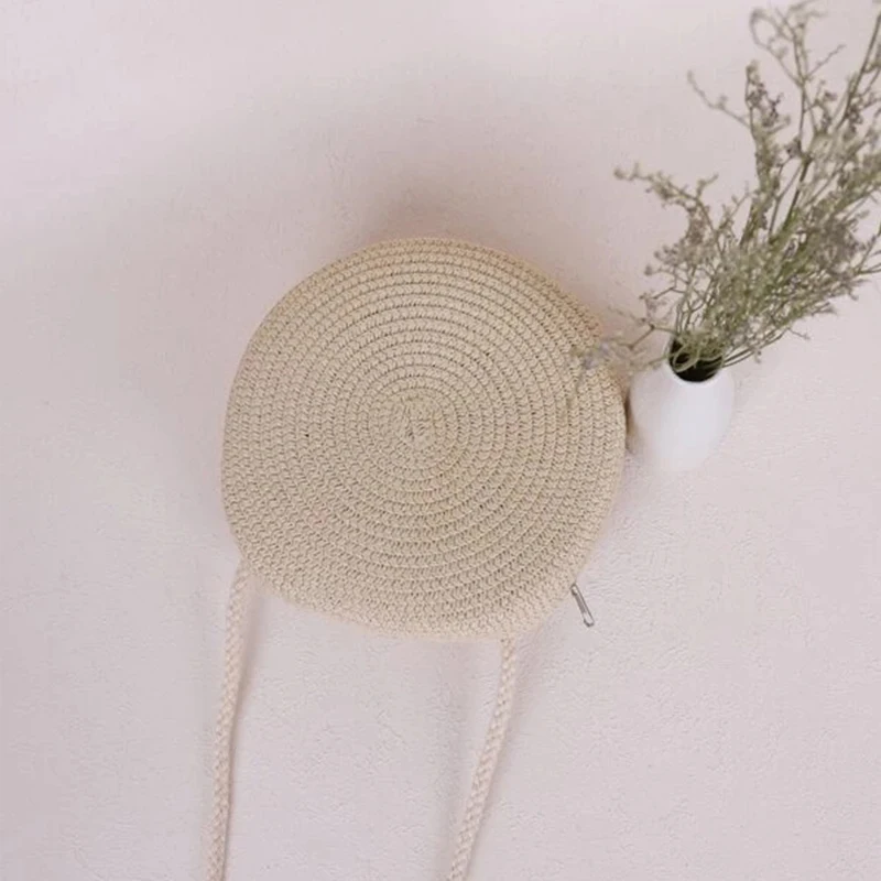 Minimalist ische Stroh tasche Runde Crossbody-Geldbörse Frauen Schulter Berufung Stil Handtasche – Detail 13