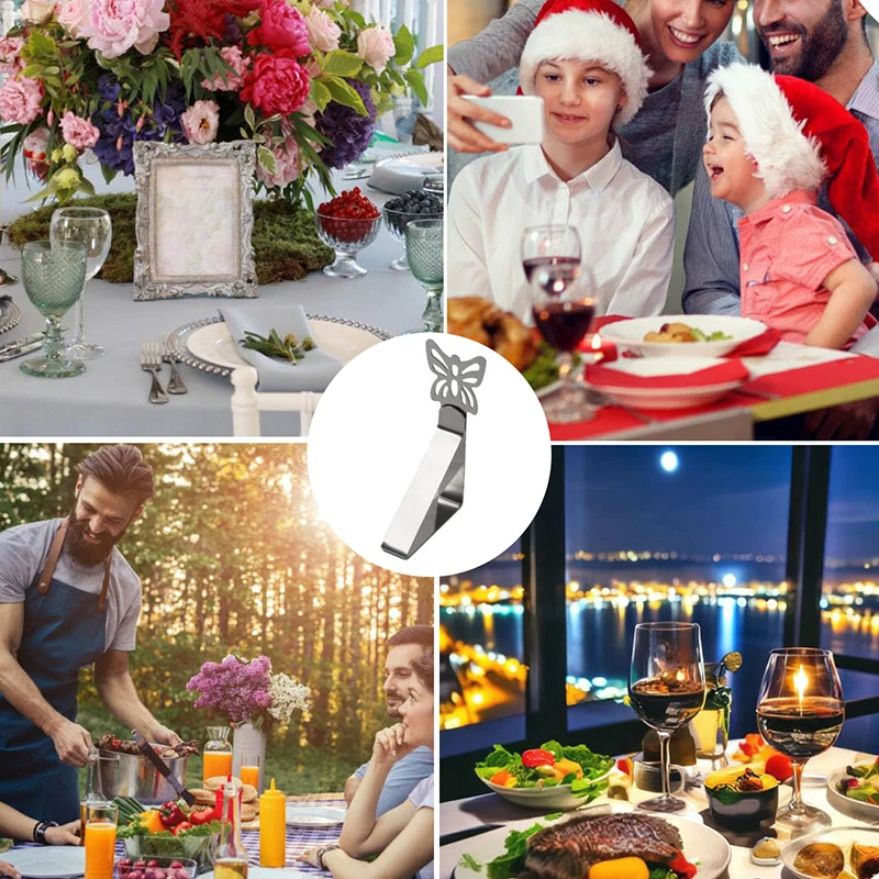 6Pack Tablecloth Clips Stainless Steel Anti-Slip Tablecloth Clamp Mini Adjustable Table Cloth Cover Fix Clip For Camping Wedding