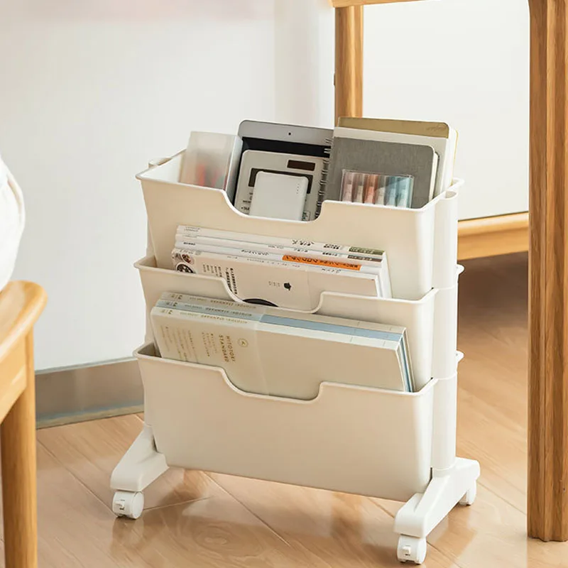 

Stationery Holder Book Rack Movable Floor Table Side Books Stand Multi-layer Book Water Cup Pen Supplies Storage Accessories