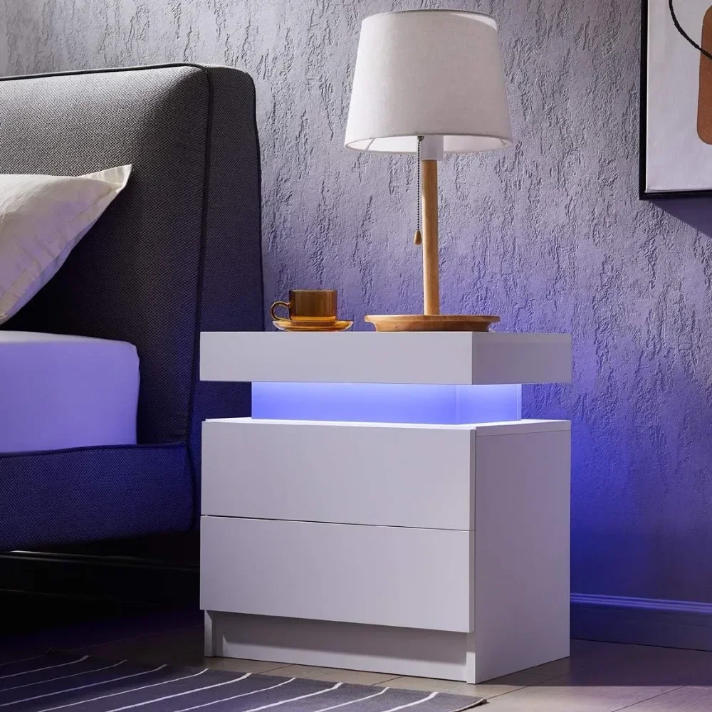 Nightstand Set of 2 LED Nightstand with 2 Drawers,Bedside Table with Drawers for Bedroom Furniture,Side Bed Table 3