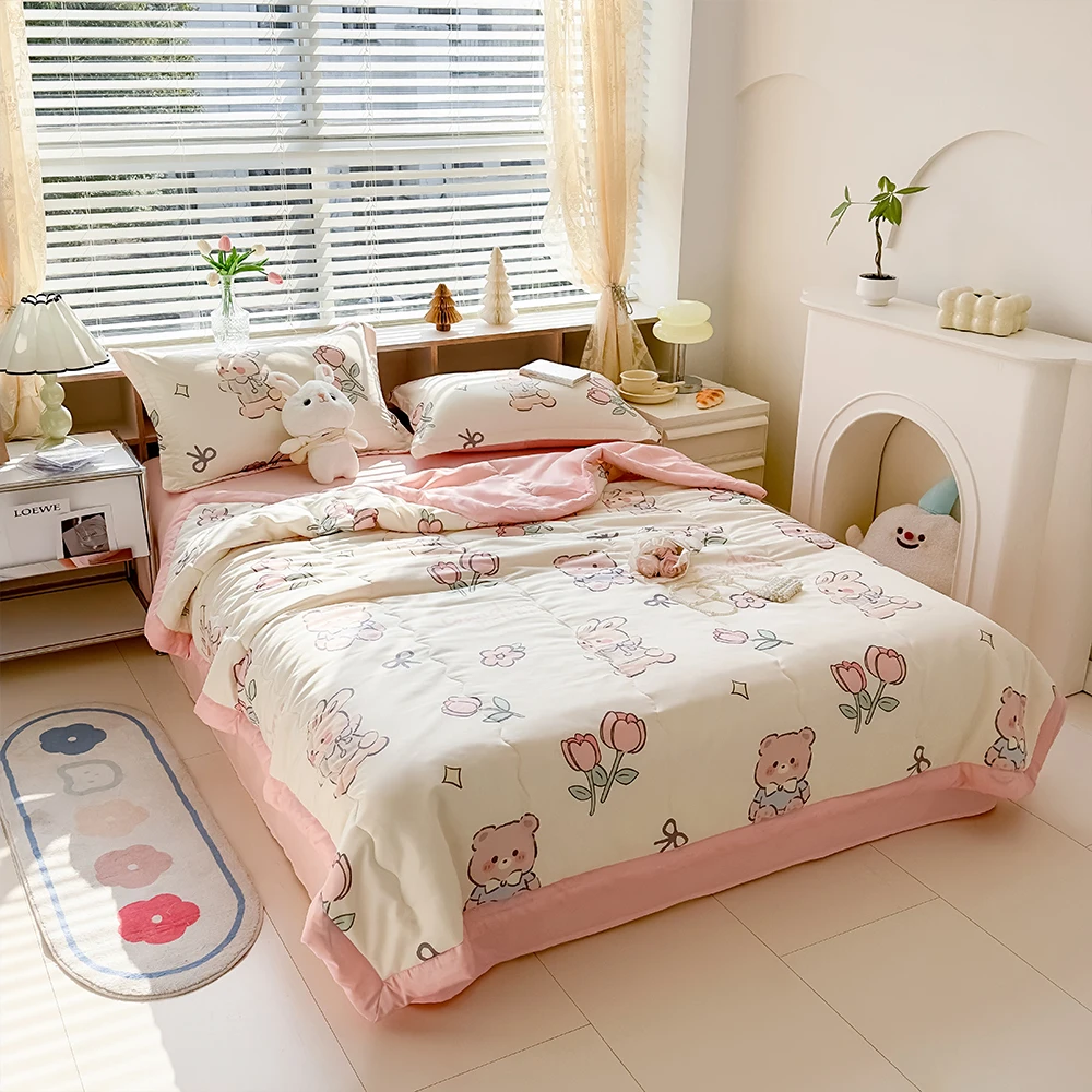 Summer Quilt YanYangTian Thin Wadding Blanket Cute Printing Four Seasons Duvet Comforter for Double Bed