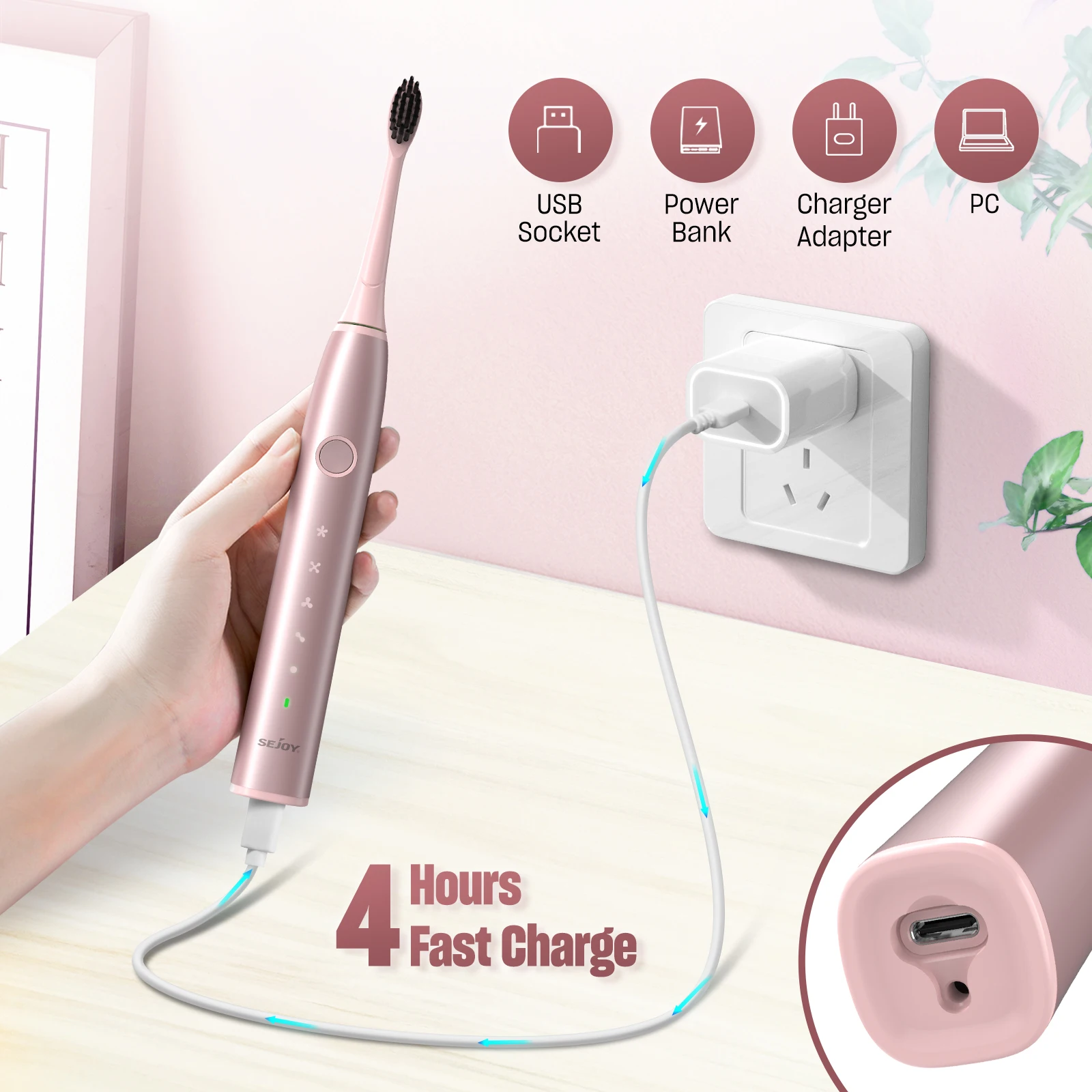 SEJOY Sonic Electric Toothbrush Oral Cleaning Personal Care Appliances IPX7 5 Modes Smart Rechargeable Automatic Toothbrush 5