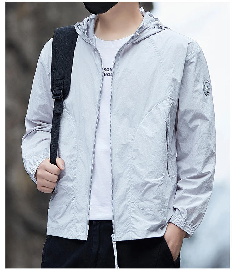 Men's Waterproof Hooded Jacket with Zipper Closure & Pockets Casual Outerwear S80bd39ae0e51421d80dd5246da1f7304c