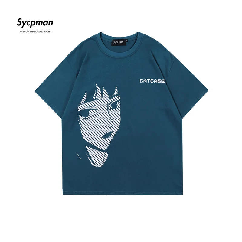 

Sycpman Fashion Cartoon Anime Printing Short Sleeve T Shirt for Men Street Loose Couple Casual Tees