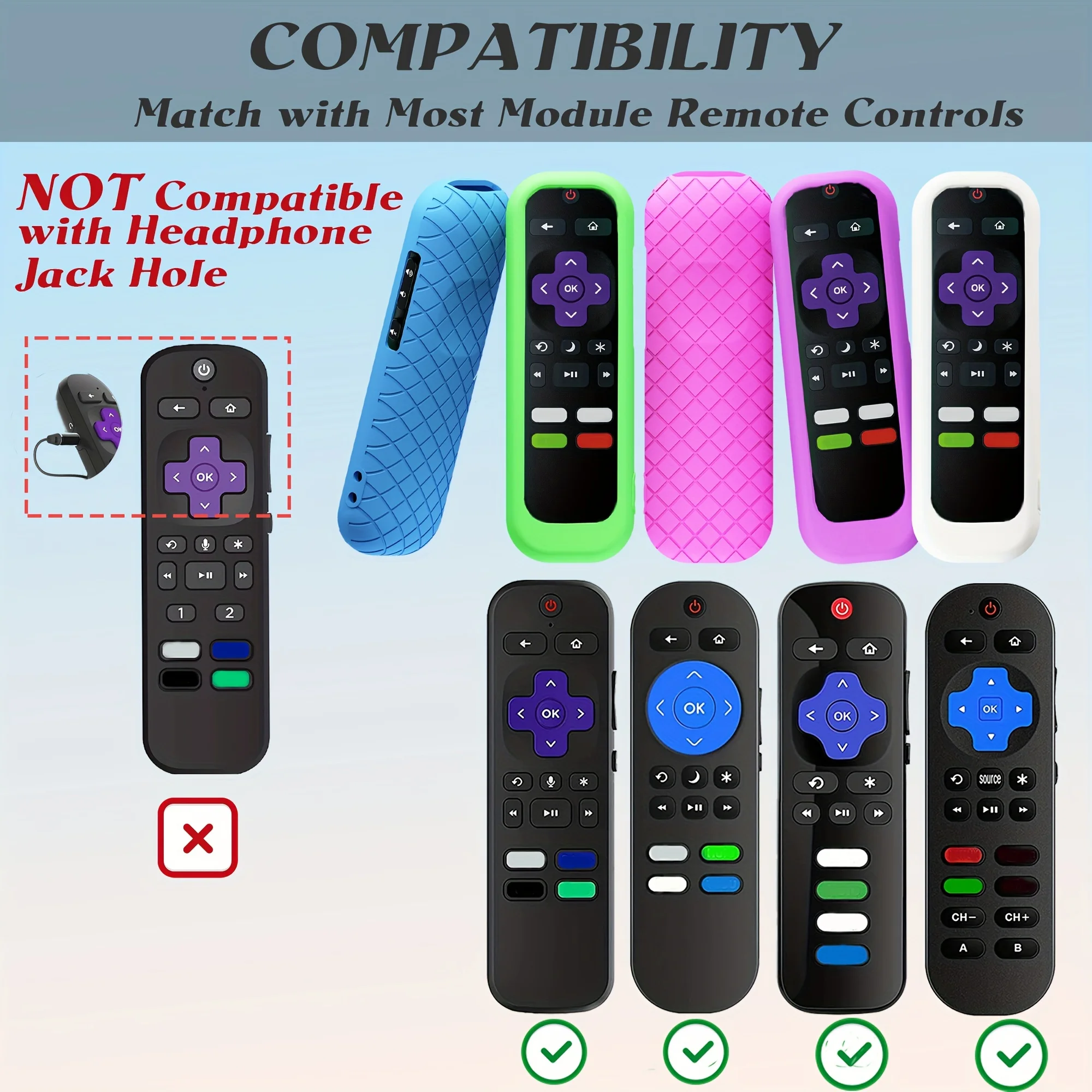 1PC Glow In The Dark Silicone Universal Remote Control Covers TCL Hisense Roku TVs Streaming Sticks 4K Compatible