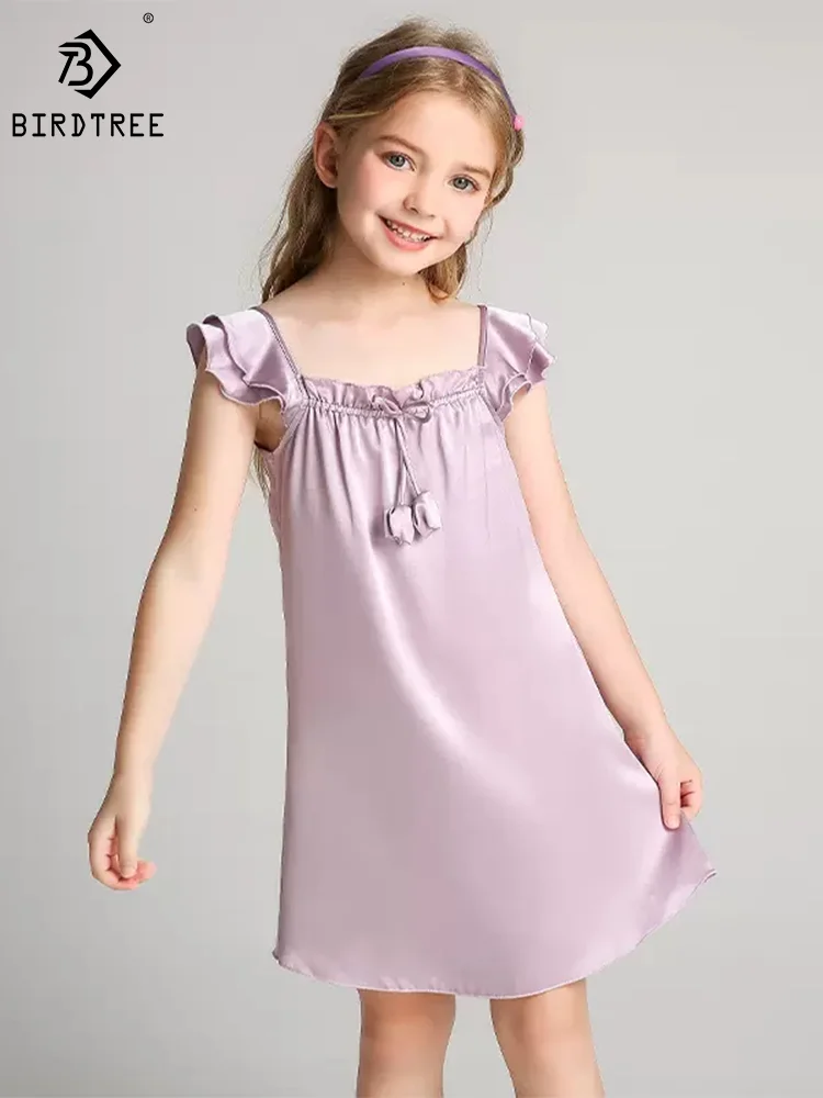 

Birdtree 6A 19MM 100%Real Silk Sweet Kid Nightgown Girl's Pajamas Homewear Skin Friendly Sleep Dress 2024 Spring Summer P41255QM