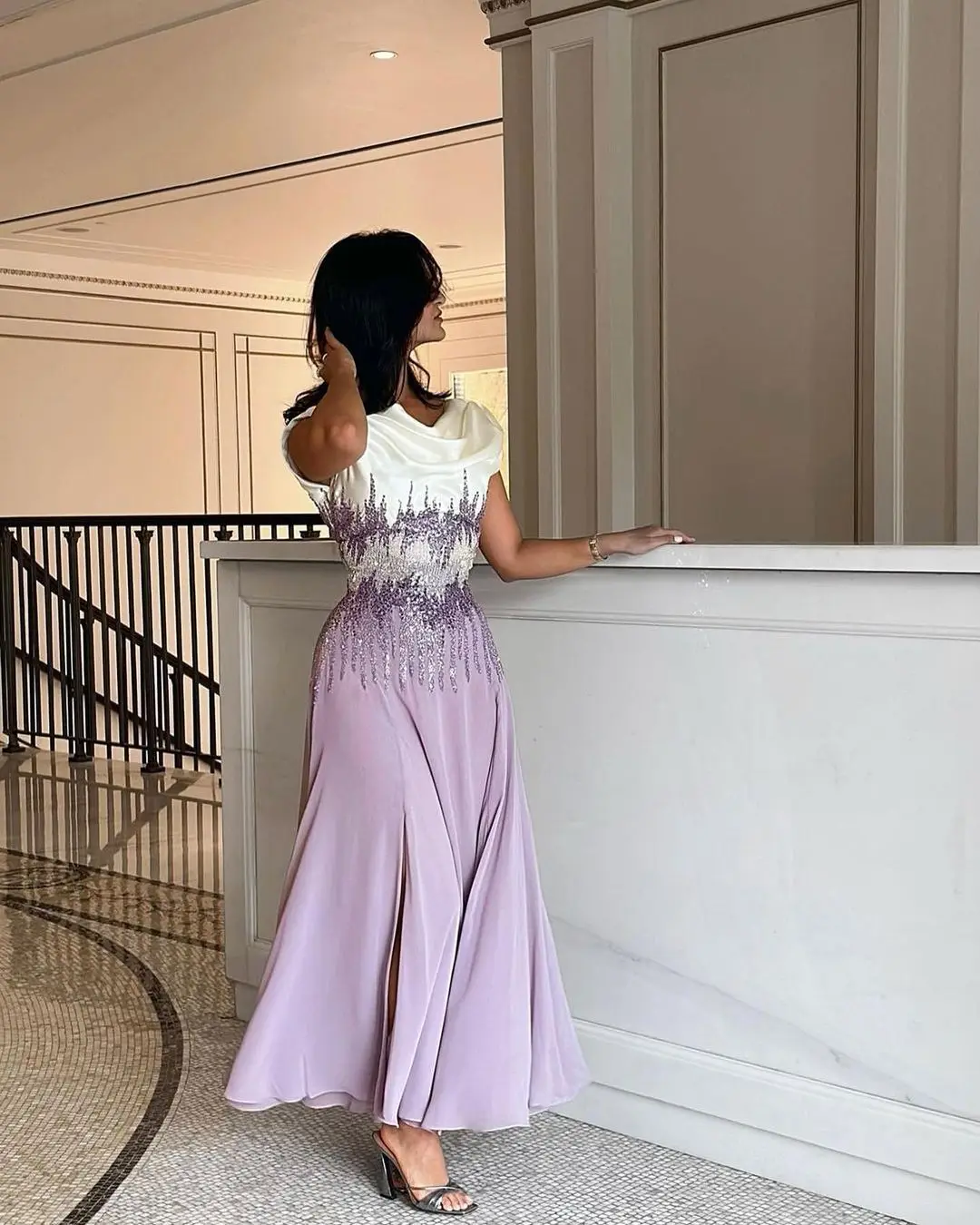 Saudi Arabia Elegant Evening Dress A Line Square Neckline Purple Beadings Lace up Prom Dress For Women Party Wedding Custom Made