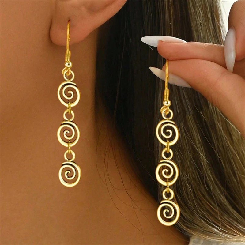 Vintage Metall Spirale Baumeln Ohrringe für Frauen Mode Einfache Geometrische Swirl Lange Tropfen Ohrring Piercing Ohr Schmuck Zubehör