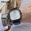 YIKAZE Alloy Men Quartz Watches Leather Strap Big Dial Student Square Sports Watch Cool Black Men's Watch Waterproof  Wristwatch 2