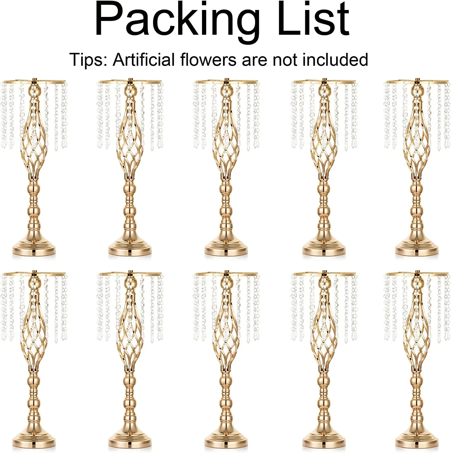 10 Pcs Gold Vase for Wedding Centerpieces Table Decorations with Chandelier Crystals, Flower Vase, Wedding Metal Flower Stand 6
