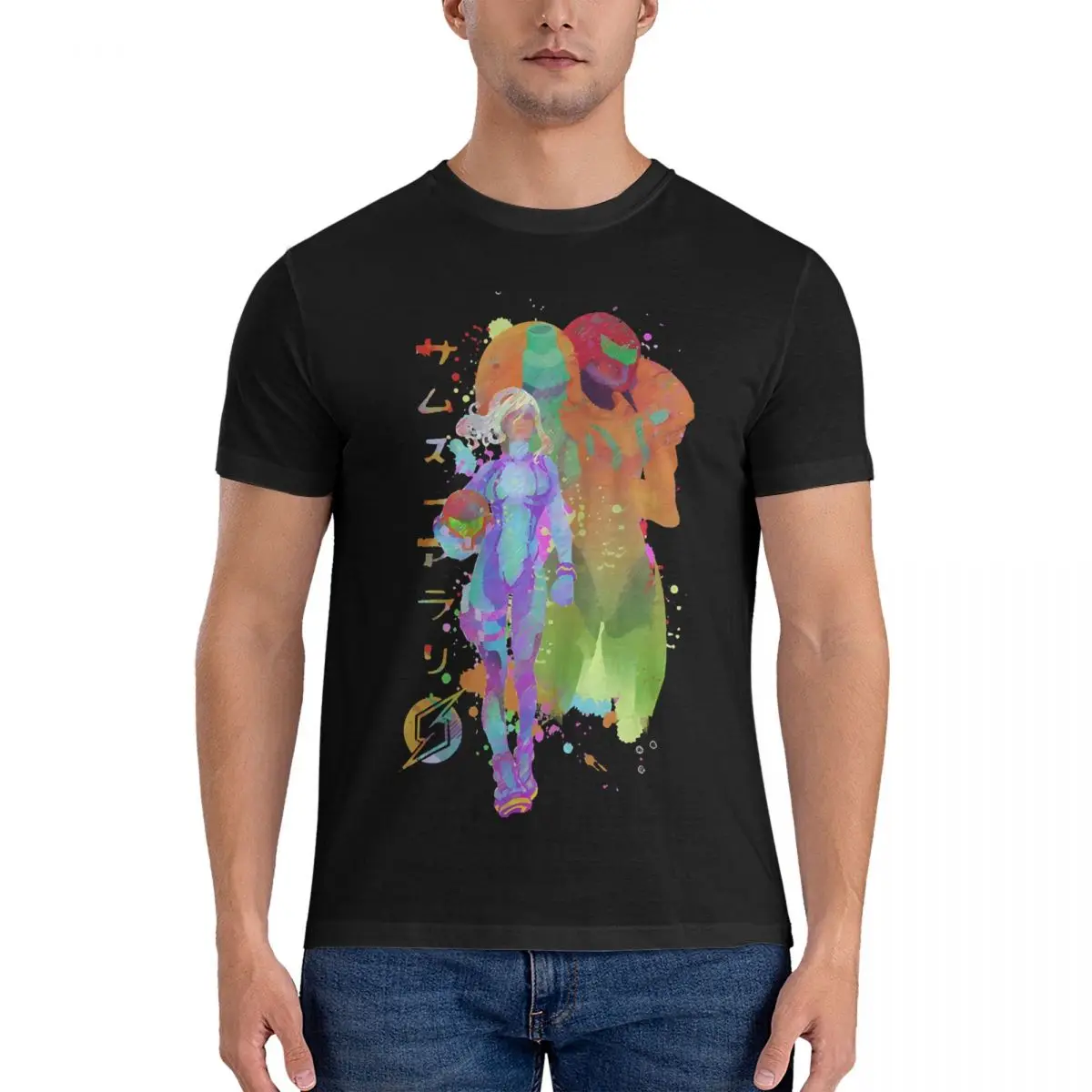 

Funny Cartoon T-Shirts for Men Crew Neck Cotton T Shirts Metroid Short Sleeve Tees Printed Clothing