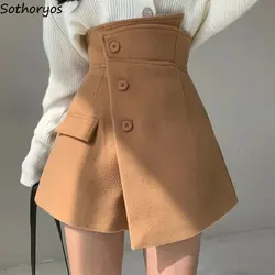Woolen Shorts Women Solid Asymmetrical Spring Loose All-match Korean Style Leisure Popular Ladies Trendy Simple Daily Elegant