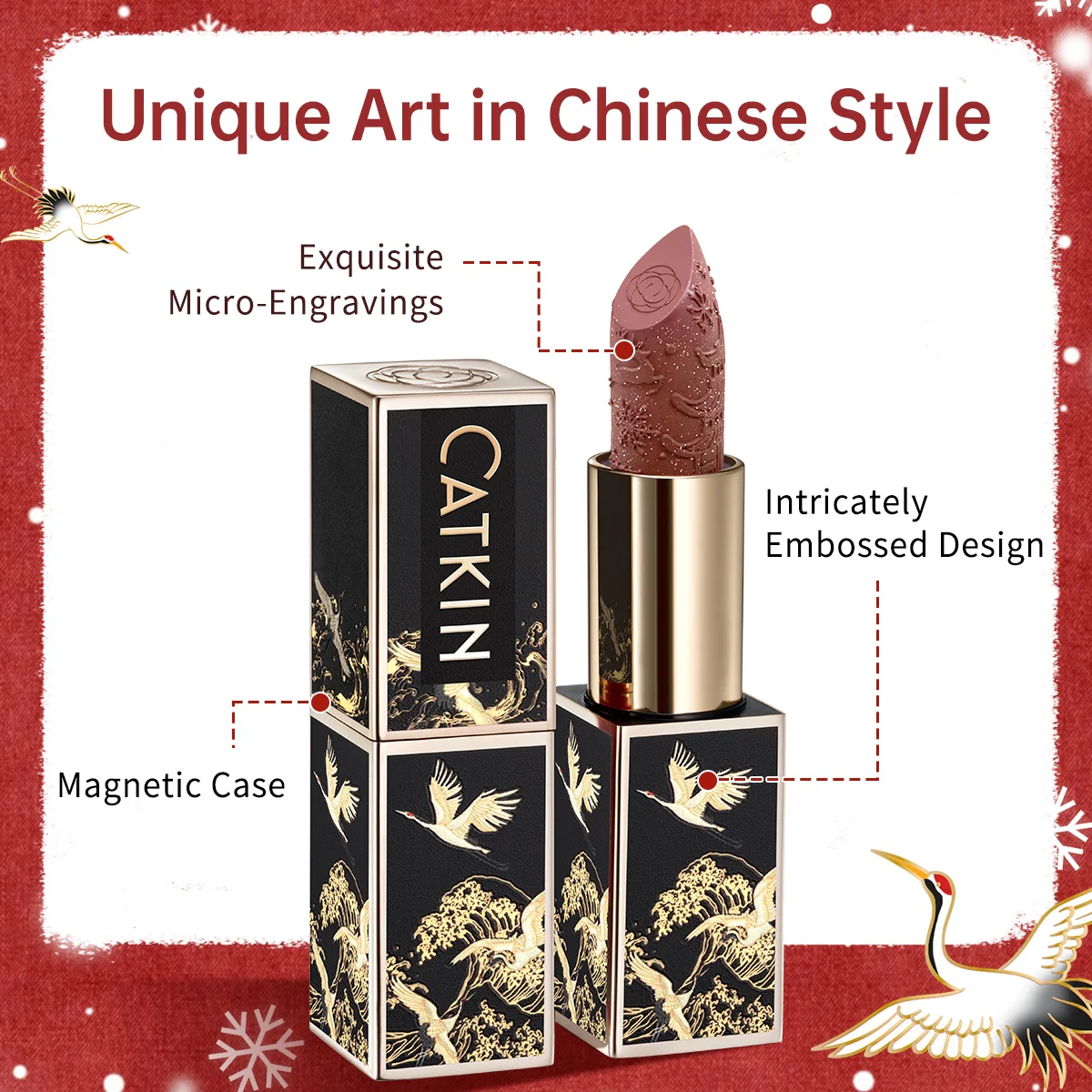 Christmas Limited New Year's Lipstick For Lips CATKIN Moisturizing With Golden Glosses, Tone CP170 Crimson Pink, 3.6 G_voghion.com