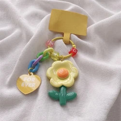 Korean Cute Flower Hanging Phone Chain Case with Anti - Lost Strap (Yellow)
