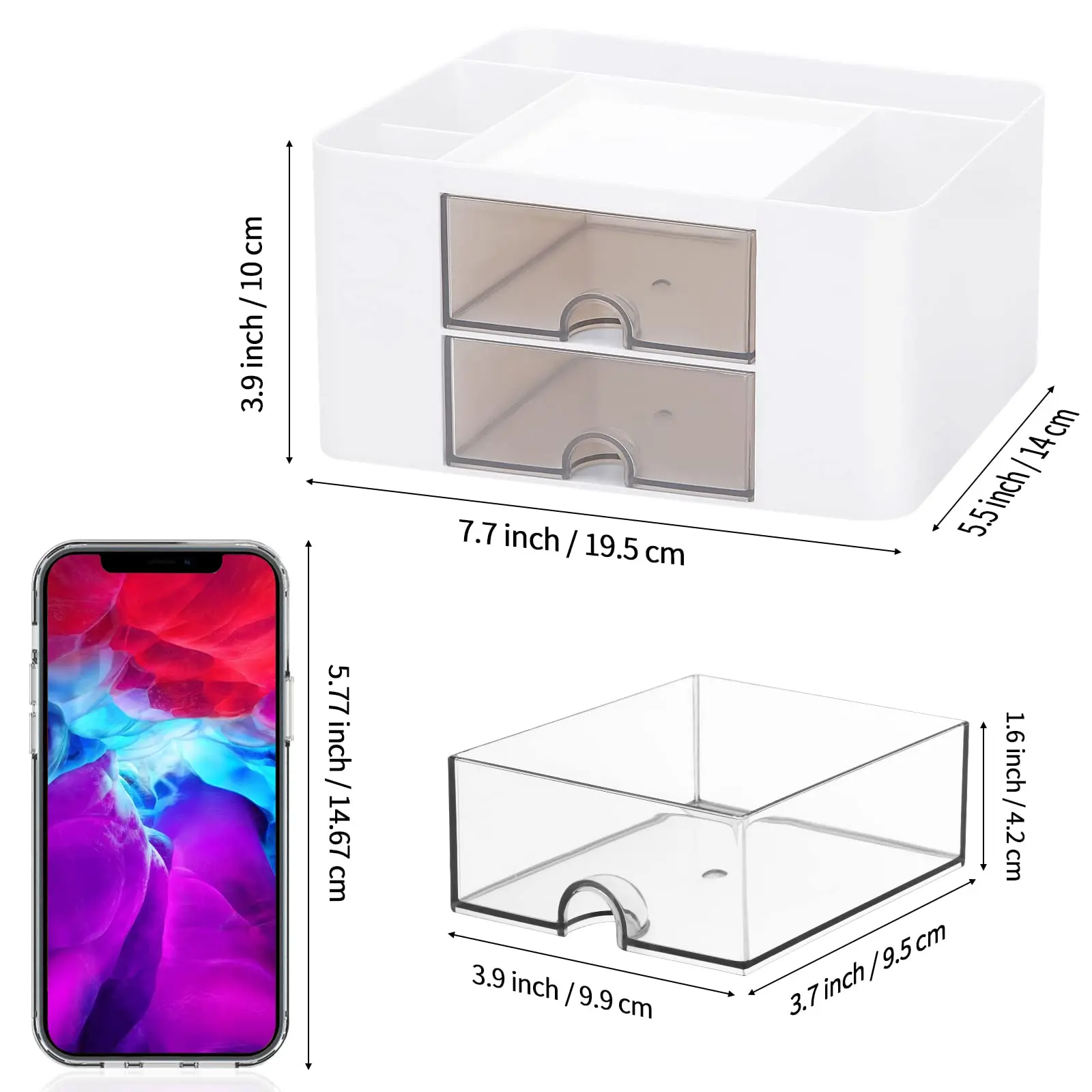 1pc desktop drawer multi grid stationery storage box, large capacity office pen holder multifunctional storage box 5