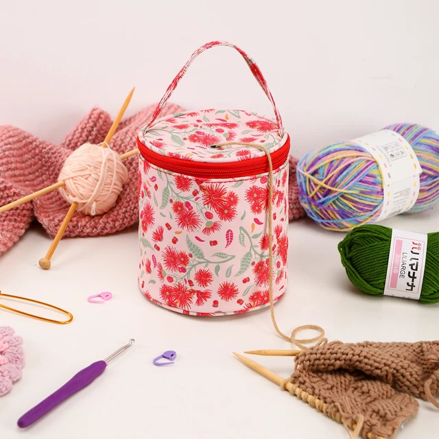 New knitting tool storage bag wool knitting storage bag red dandelion  printing small bucket yarn storage bag Needlework Storage - AliExpress