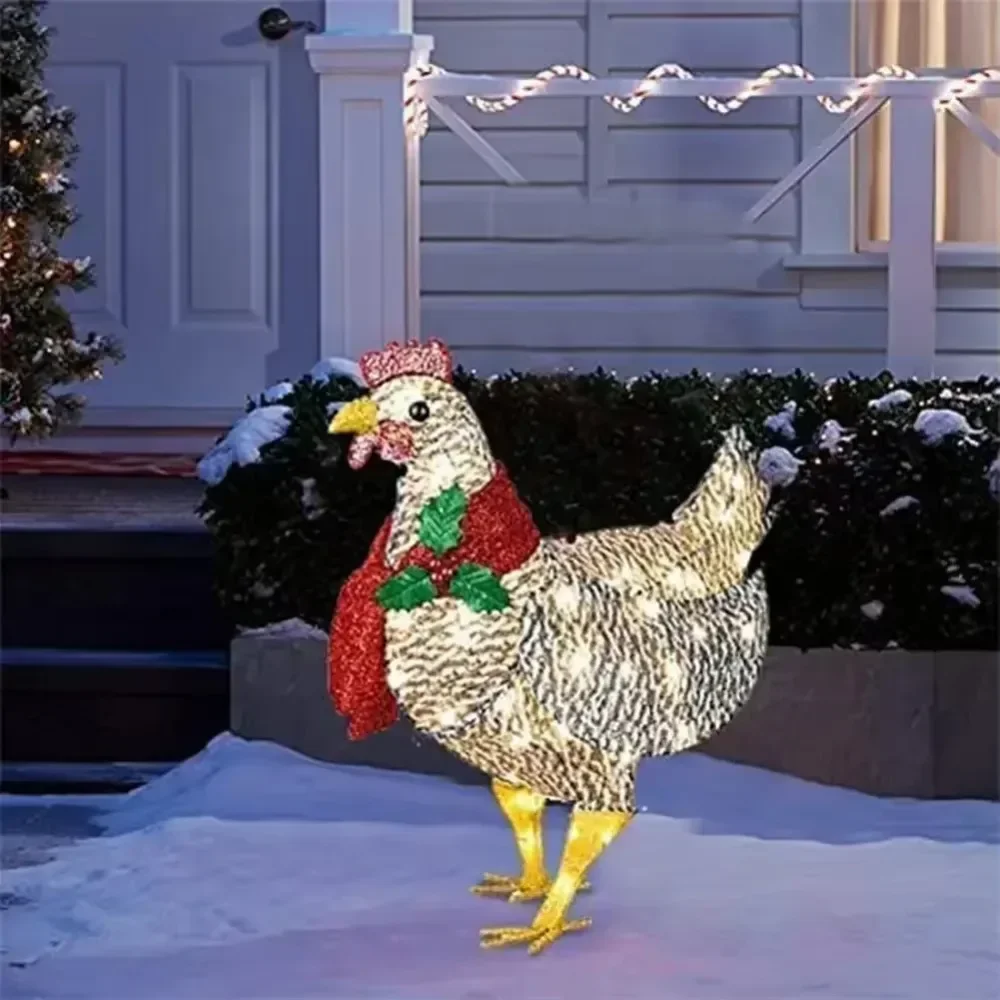 Courtyard Christmas Led Night Lights Outside Garden Decoration Ornaments Chicken Hen Glowing Pastoral Chickens Lamps garden art decor animal sculpture decorations solar garden lamp
