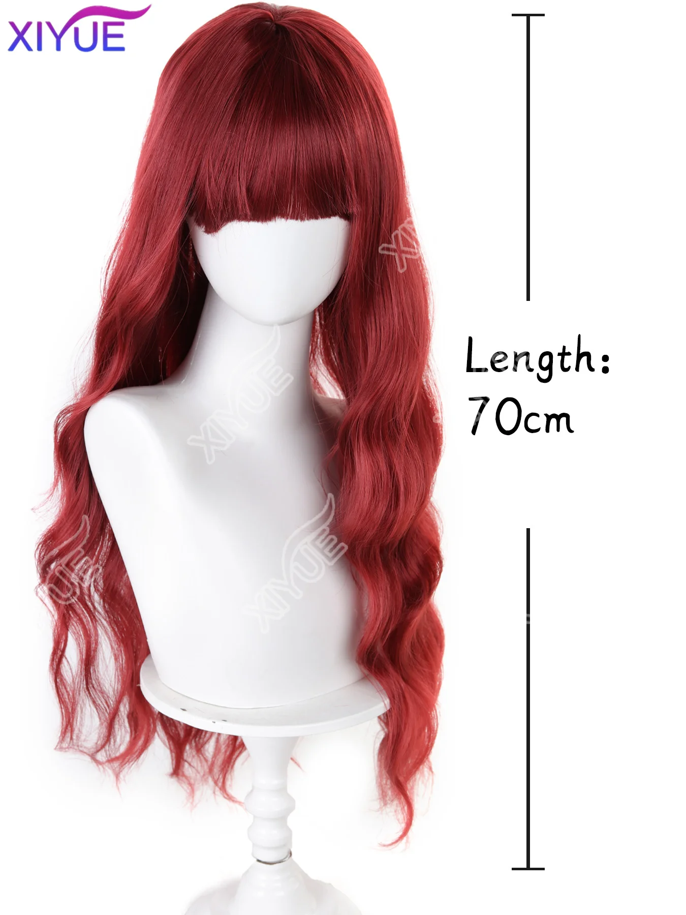 Women's fashion synthetic fiber head set orange wine red bangs long curly hair water ripple high temperature silk wig head set