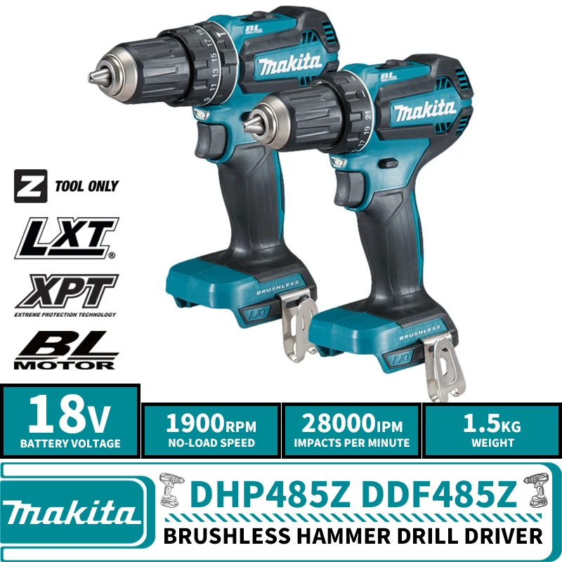 Makita DHP485Z DDF485Z 브러시리스 무선 컴팩트 임팩트 드릴 드라이버, 18V 전기 스크루 드라이버 리튬 전동 ...