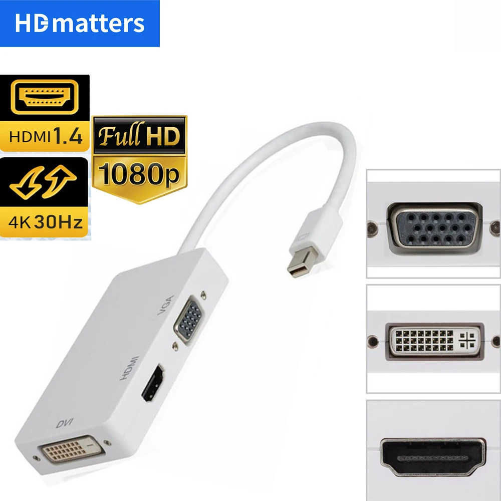 3 In 1 Mini DP Displayport Ke HDMI 4K VGA DVI Adapter Macbook Pro Video