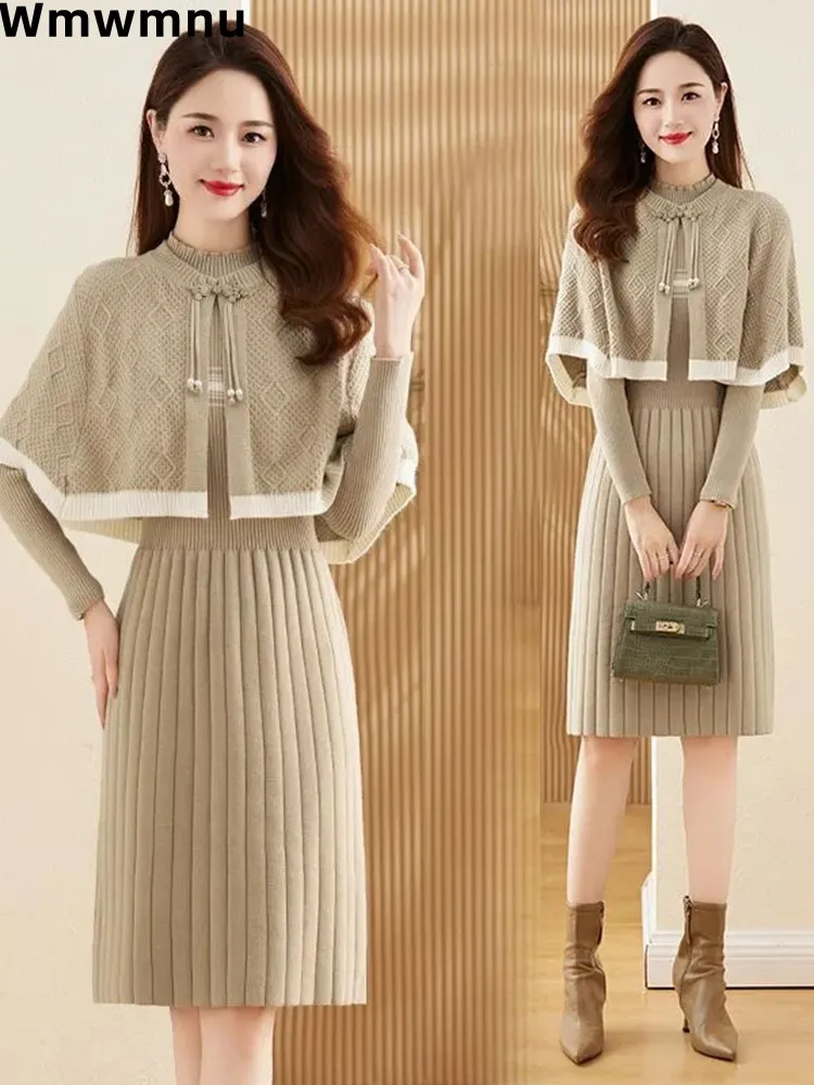 Women Apricot Lace Knit Two Piece Set For Spring Elegant Lightweight Openwork Knit Ensemble main image 1