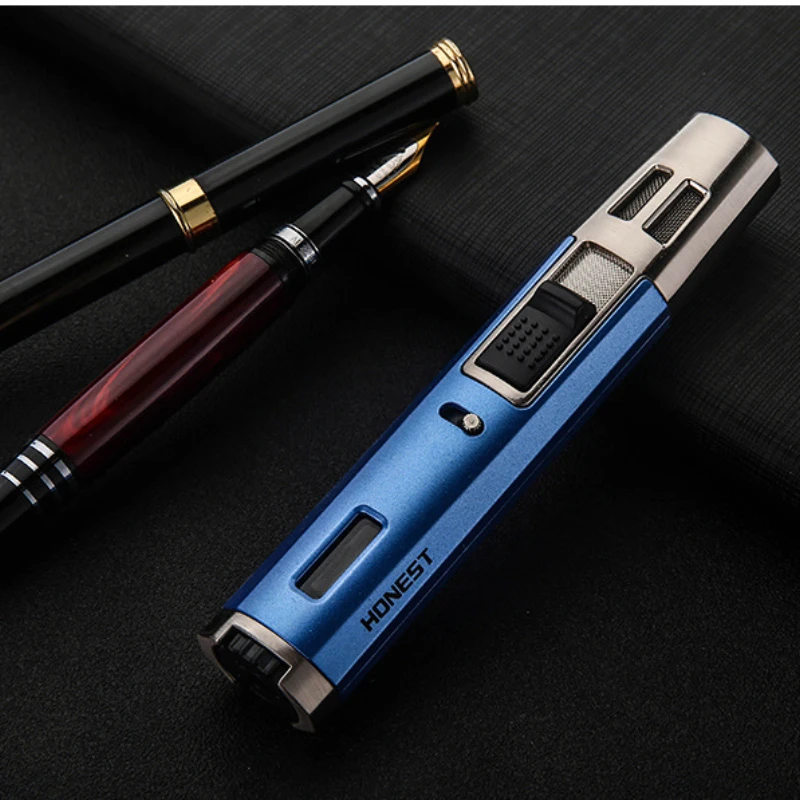 HONES Written Test Cross Double Straight Blue Fire Inflatable Cigar Moxibustion Lighter Metal Lock Fire Small Spray Gun