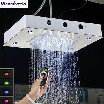 Soffione doccia a soffitto spazzolato con luci a LED 36 * 50 cm Rubinetto a pioggia grande Rubinetto per bagno Spruzzatore quadrato intelligente in acciaio inossidabile 1