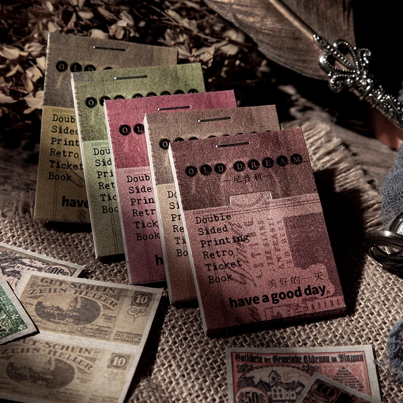 

Dimi 30Pcs/Book Double Side Printed Retro Stamp Ticket Material Paper Decor Scrapbooking Collage Junk DIY Journal Craft Making