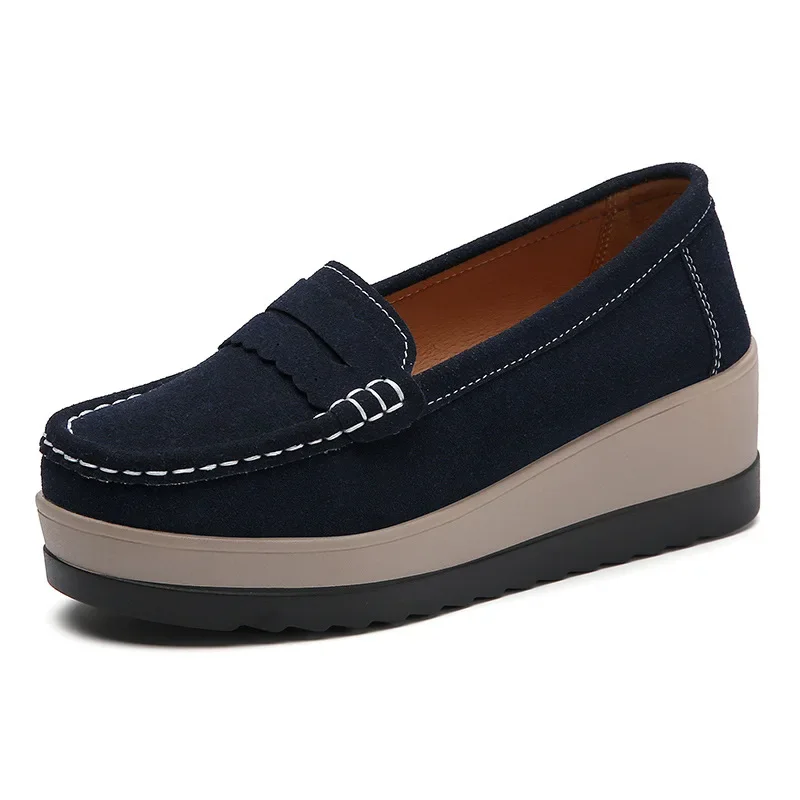 2024 Women Platform Wedge Loafers Autumn Ladies Suede Leather Moccasins Shoes Woman Slip on Walking Casual Shoes Zapatos Mujer 6