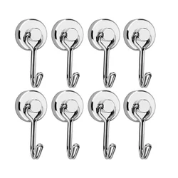 Magnetic Swivel Hooks - Heavy Duty 360° Rotating No - Drill Hangers (8pcs Silver Color)