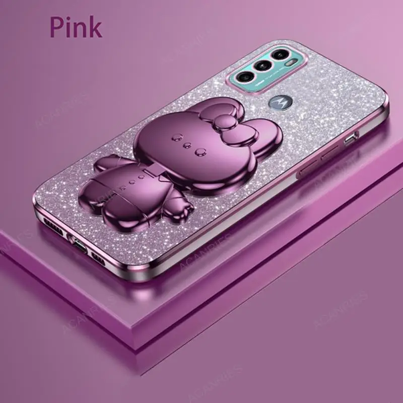 Charming 3D Rabbit Makeup Mirror Stand Plating Phone Case - Protective Cover