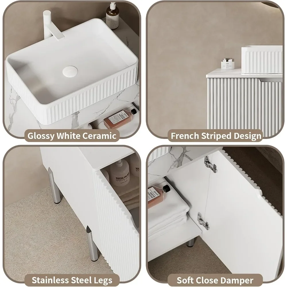 Bathroom Vanity with Counter Top Sink Combo, Modern Bathroom Vanity Cabinet Set with 2 Soft Close Doors