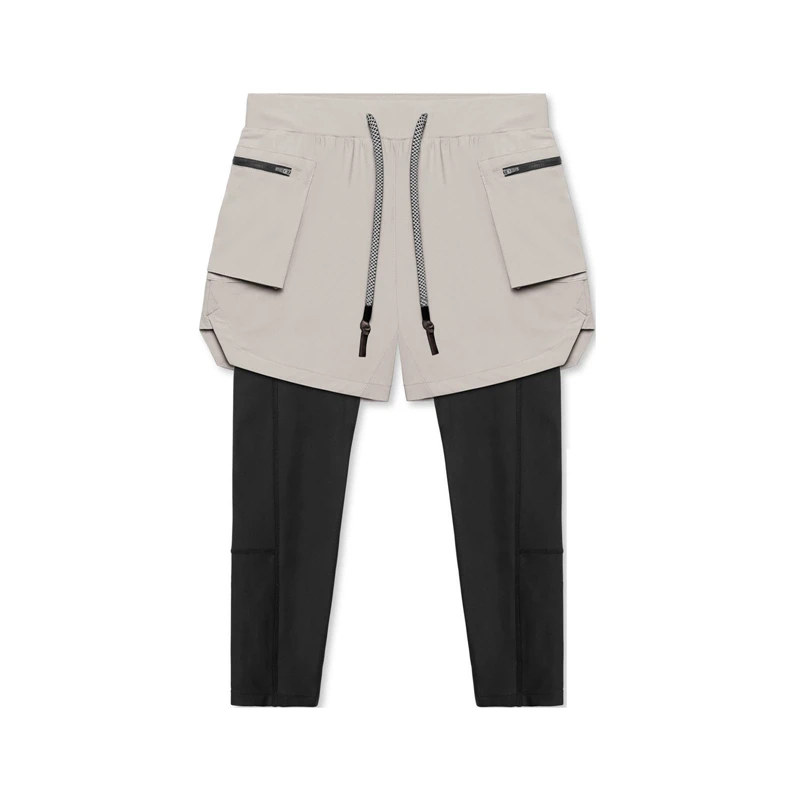 Men's Leggings Fake Two Pieces Fitness Sports Running Training Leisure Elastic Quick Drying Pants Cargo Mid-Waist Trousers