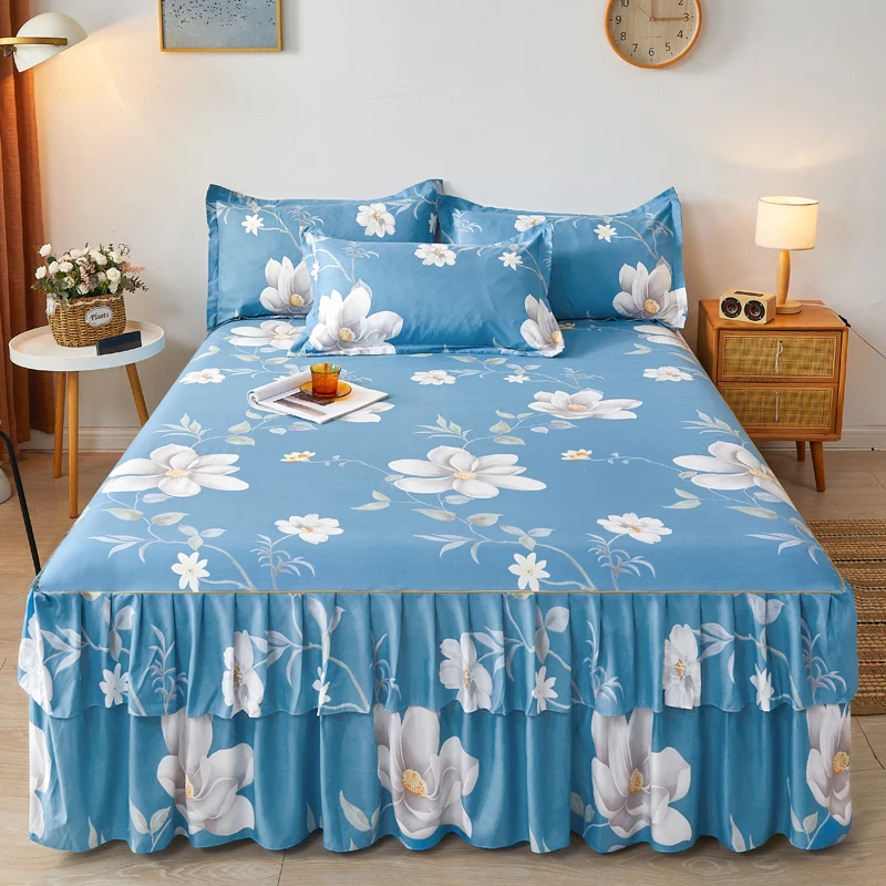Description Picture 2 of itemDouble Lace Bed Skirt colcha de cama queen Plant Printed Bed Cover Single/Queen/King Size Bed Sheet Skirt(Pillowcase need order)