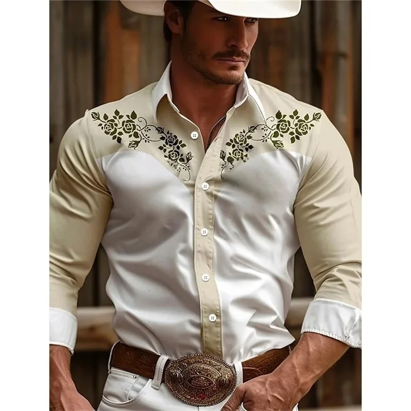 Men's long sleeved shirt, seasonal casual collar button up shirt, men's denim retro ethnic style breathable soft shirt