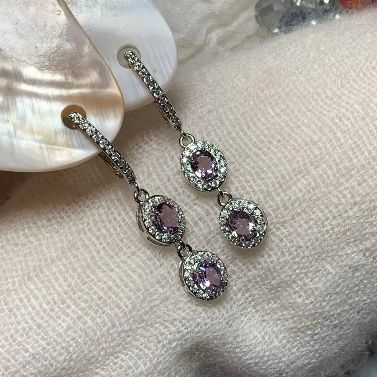 Natural amethyst HOOP Earrings for women Jewelry Gift PURPLE Prevent allergy gem jewelry Genuine Stone GIFT