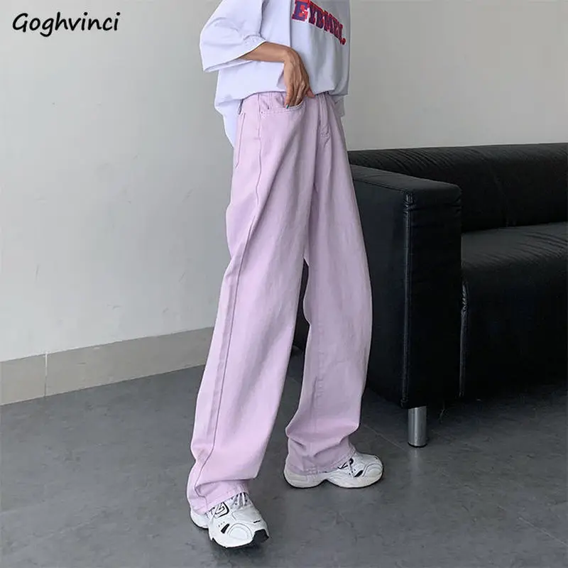 

Jeans Women Solid Denim Violet High Waist Straight Loose Casual Womens Streetwear Harajuku Vintage Zipper Full-length Hot Sale