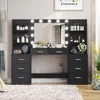 61.9‘’L Vanity Desk with Mirror & Lights, Charging Station, Makeup Desk with Drawers & Open Storage Shelves,Bedroom Vanity Table 4