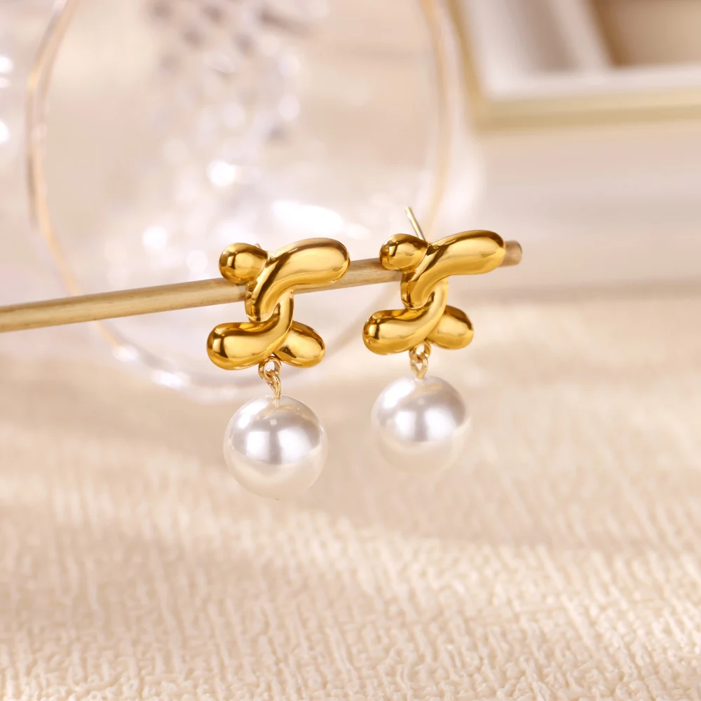 Imitation Pearl Geometric Earrings for Women Waterproof Jewelry