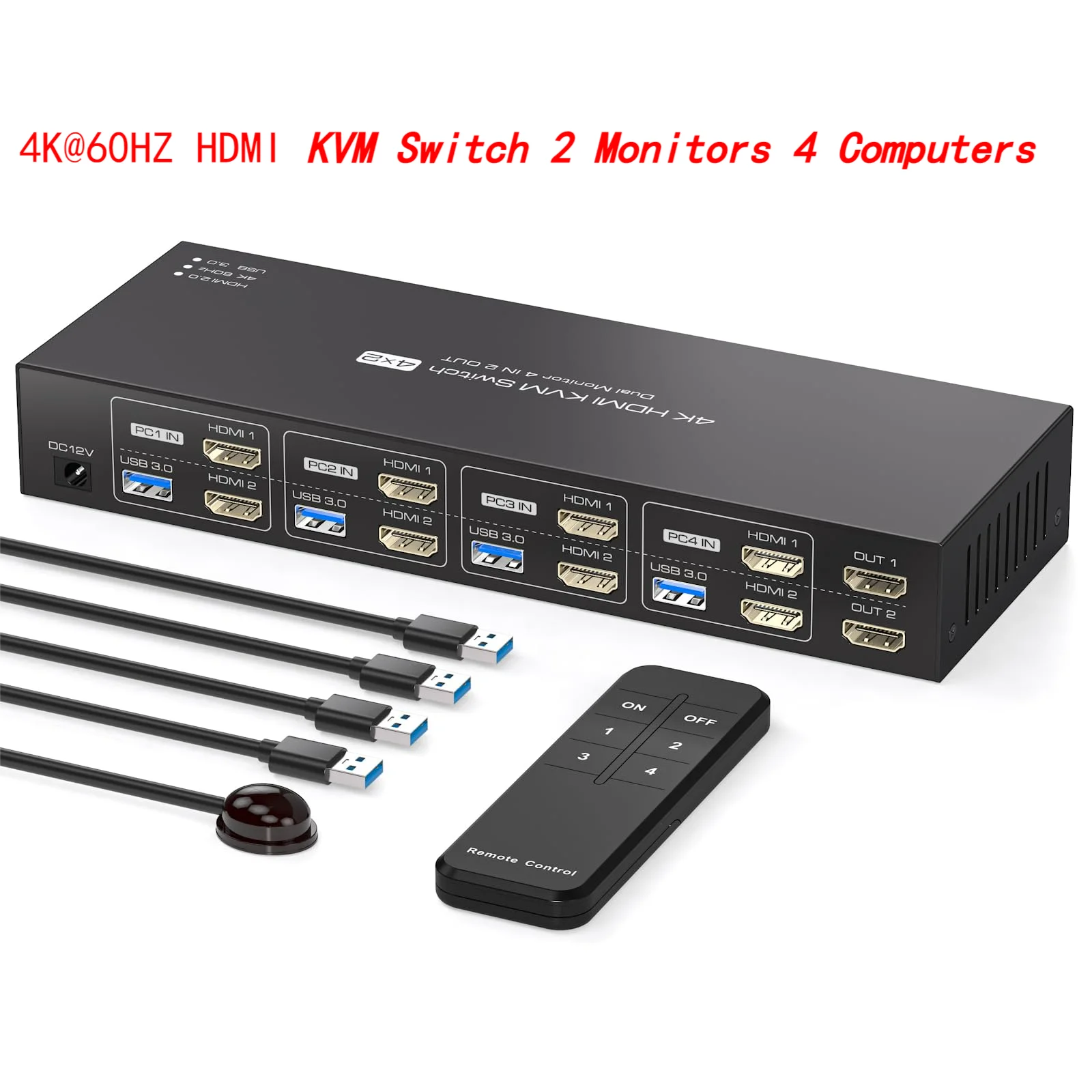 

KVM-переключатель, 2 монитора, 4K @ 60 Гц, HDMI KVM-переключатели, двойной монитор для 4 ПК с общим доступом на 2 монитора, 4 USB 2024 устройства, Новинка