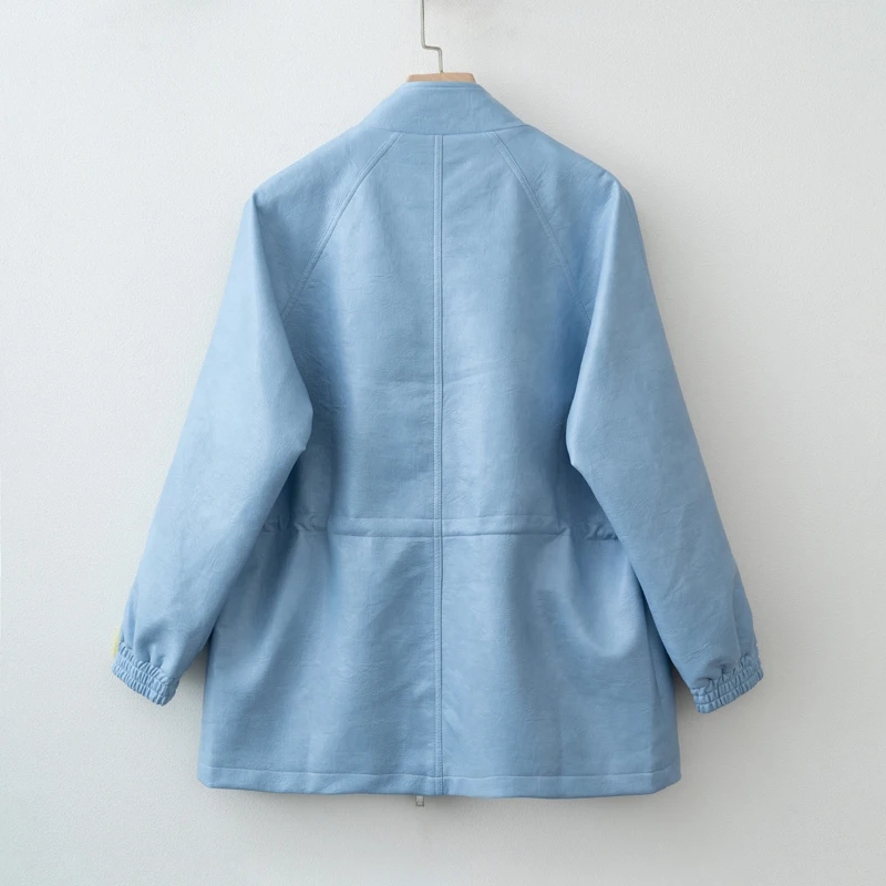 Womens PU Leather Jacket - Adjustable Waist Fall Coat