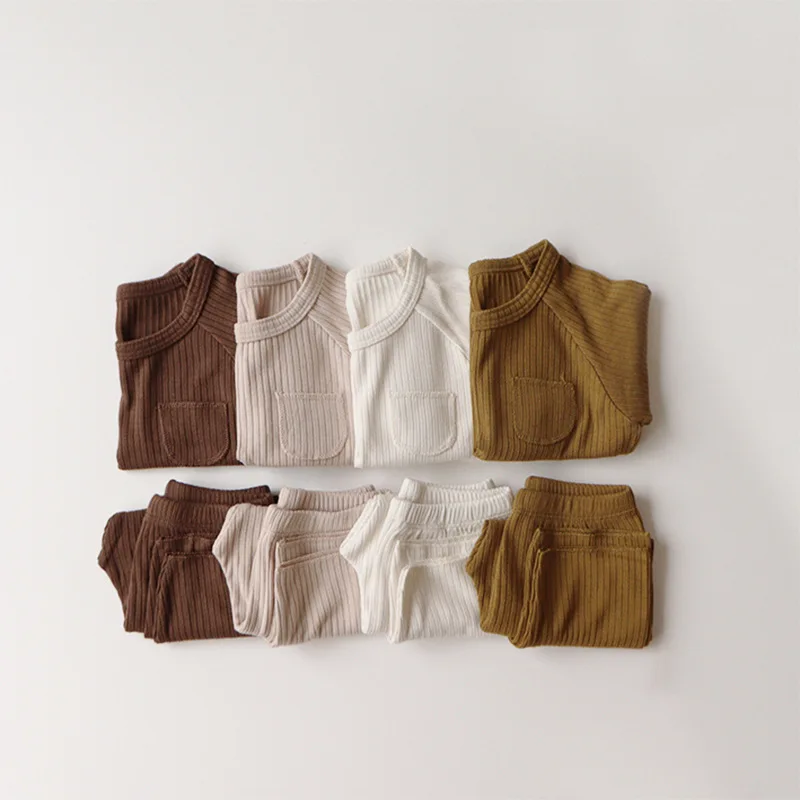 

Toddler Girl Soft Comfortable Long Sleeves Tops Baby Bottoming Shirt And Solid Cotton Trousers Set Homewear Suit Suit