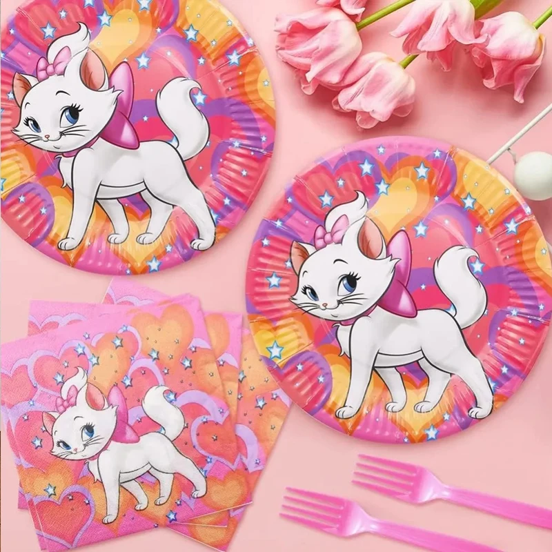 New Marie Cat Birthday Party Disney Balloons Stickers Party Favors Pink for Girl Table Cloth Cups Plates Baby Shower Supplies