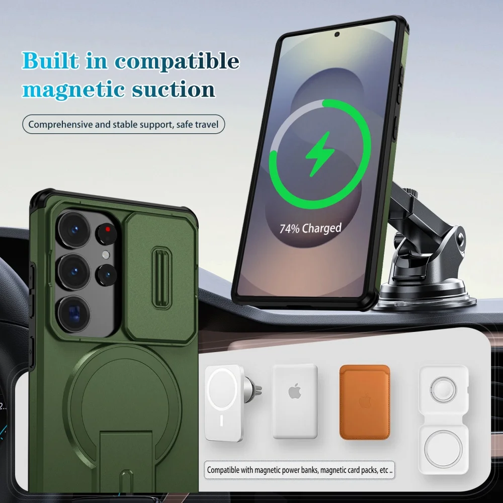 Magnetic Stand Holder Case with Slide Camera Protection - Armor Shockproof Cover