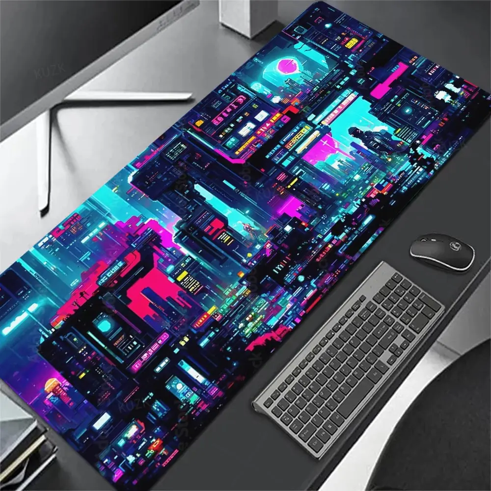 Vaporwave Gaming Desk Mat Cyberpunk City Mousepad Xxl, Neon Ninja