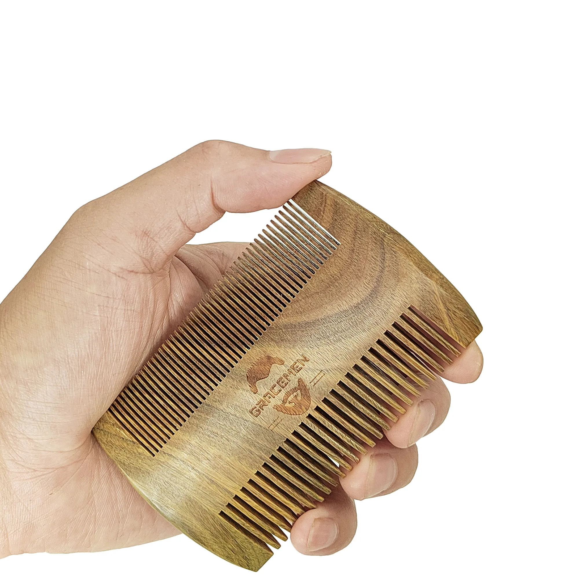 Gracemen 100% Wooden Beard Comb Double Sides for Men Anti-Static Wood Hair/Mustache with PU Leather Case and Great Gift to Man 6