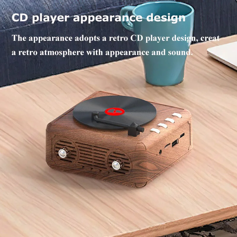 Portable FM Radio Buil-in Speaker Mini Retro CD Player Design Bluetooth Speaker  USB TF Card MP3 Music Player Type-c Charging