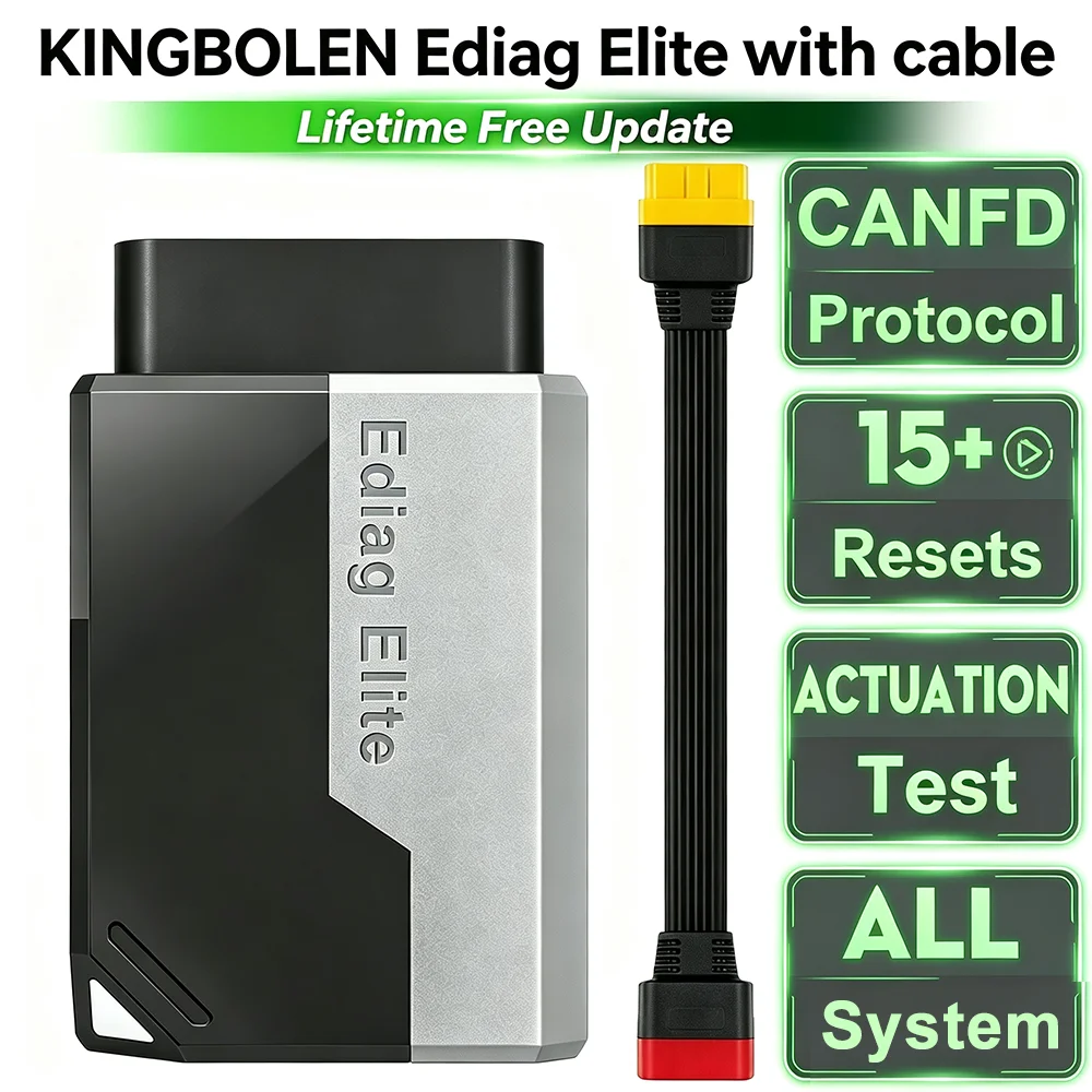 KINGBOLEN Ediag Elite avec câble de 0,36 m – Outil de diagnostic complet pour véhicules français, compatible CAN FD, tests actifs, 15 fonctions de réinitialisation et mises à jour gratuites à vie. 1