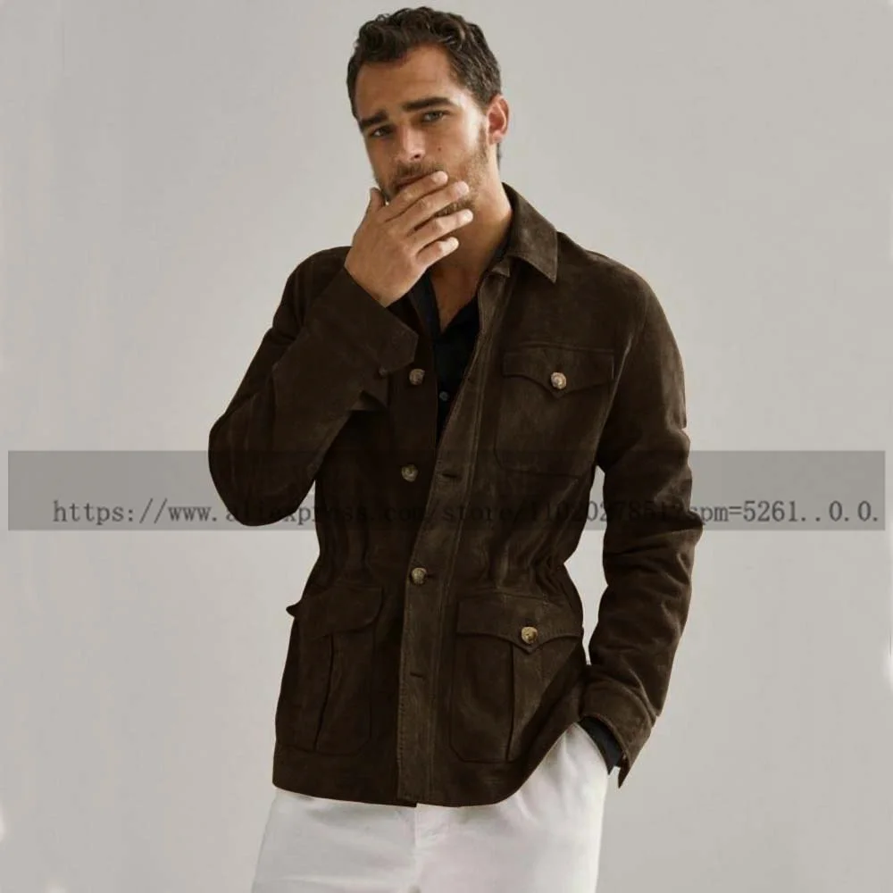 Racing Jackets for Men Slim Fit Suede Single-breasted Winter Men's Jackets Y2k Parkas Male Coat