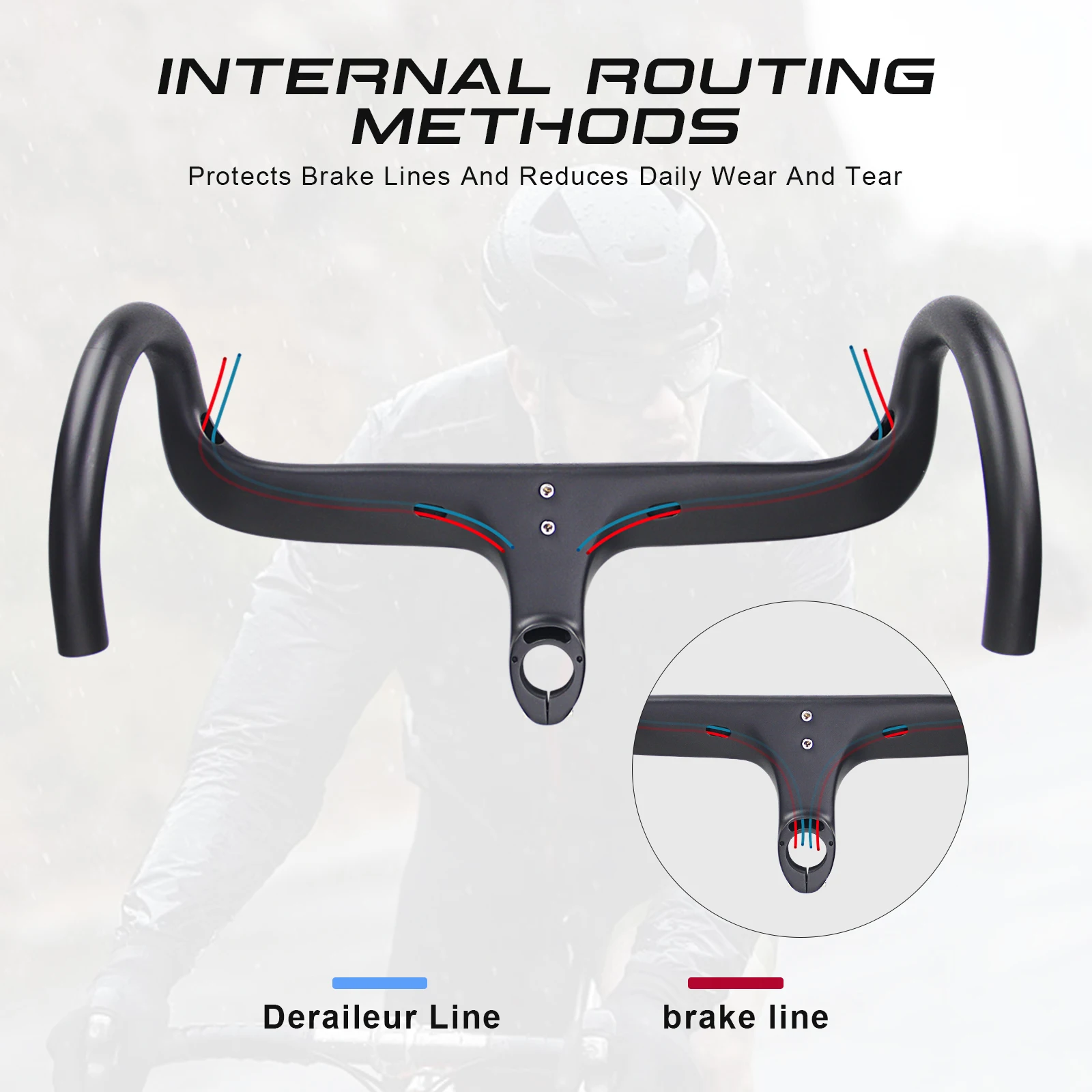 Guidon Intégré Carbone Vélo Route/course - 44 Cm, Potence Incluse, 31.8mm